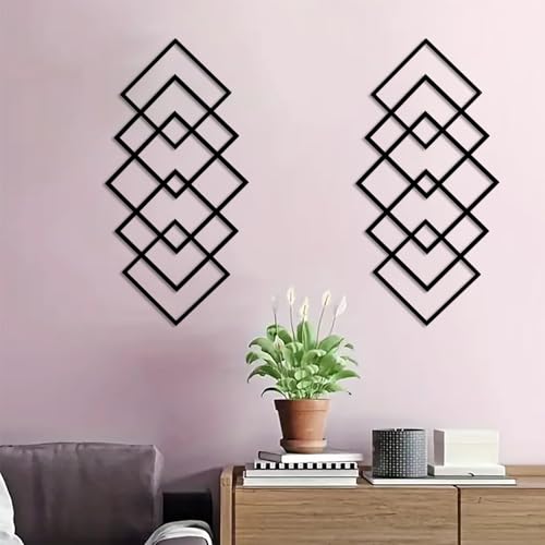 DUOOLN 2Pcs Metal Wall Decor Art, Modern Abstract Sculpture for Bathroom - color: Black - Geometry 2 pcs