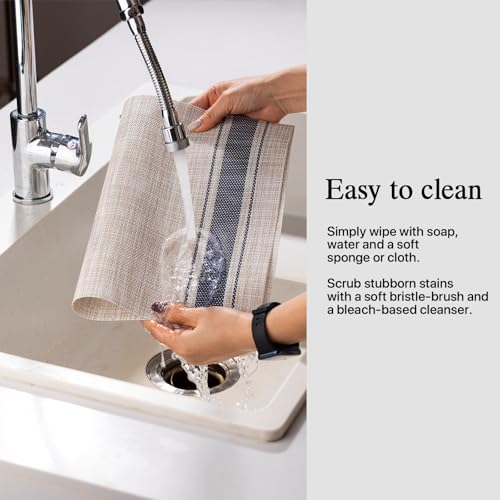 Placemat Set of 4 - Easy Clean Woven Vinyl Placemats for Dining Table, Indoor/Outdoor Place Mats, Washable PVC Table Mats（Blue Skyline） - color: B-blue Skyline