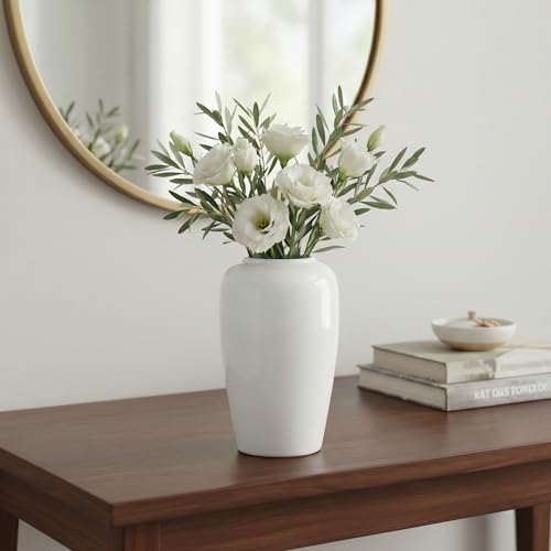 White Ceramic Vase for Centerpiece, 8 Inch Modern Vases Home Decor, Decorative Flower Vase for Pampas Grass, Coffee Table Living Room Small Shelf Kitchen Decor - color: White