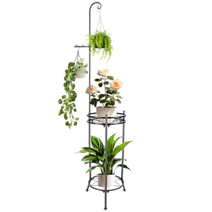 Plant Stand,Adjustable 3 Tier Potted Holder Flower Pot Stand with Hangers