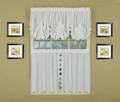 Today's Curtain, Orleans Scallop Curtain, White 36" Tier Pair and Tieback, 60" W x 36" L, White - color: White, size: 60"W x 36"L (Pack of 1)