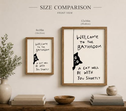 Framed Funny Cat Wall Art, Black White Animal Bathroom Painting, 12x16in - color: Black Cat, size: 12x16in