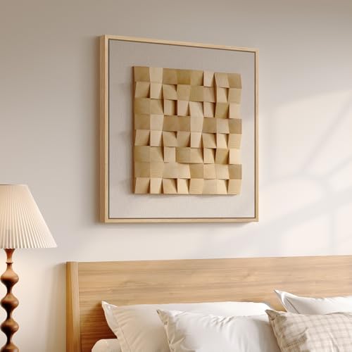 Framed 3D Wood Textured Wall Art for Living Room, Modern Neutral 28x28 Inch - color: Beige, size: 28"L x 28"W