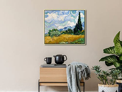 Wieco Art Framed Canvas Art Wheat Field with Cypresses by Van Gogh Impressionist Landscape oil Paintings Canvas Prints Artwork Wall Art for Living Room Home Office Decorations - size: 24"L x 20"W