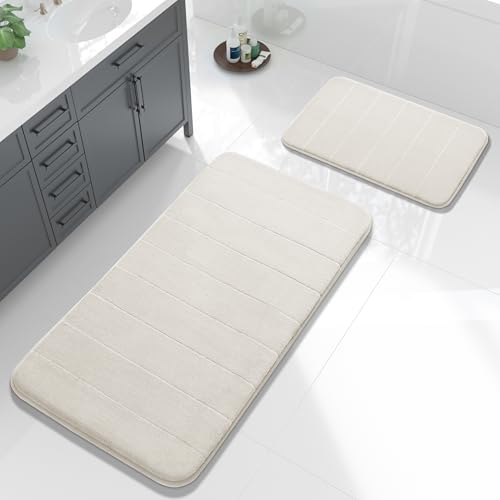 Yimobra Large Memory Foam Bathroom Mat Set, 44 x 24&24 x 17 in, Cream White - color: Cream White, size: 44x24+24x17 Inch