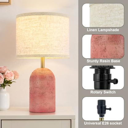 GyroVu Table Lamps Set of 2, Resin Bedside Lamps for Living Room Bedroom - color: Pink