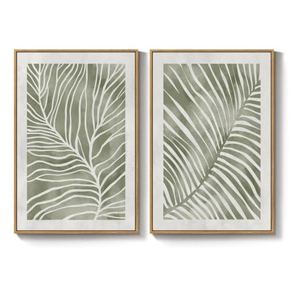Large Framed Green Abstract Botanical Wall Art for Living Room, 24x36 In - color: Green, size: 24" W x 36" H x 2Pcs