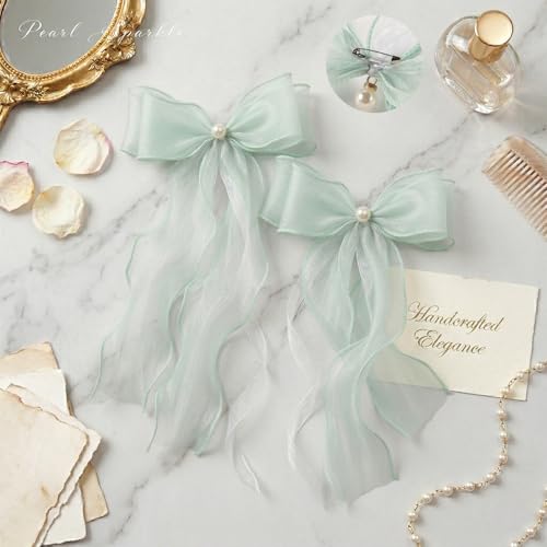 White Lace Bow Curtain Tiebacks 6-Pack, Vine Floral Curtain Holdbacks - color: Sage Green