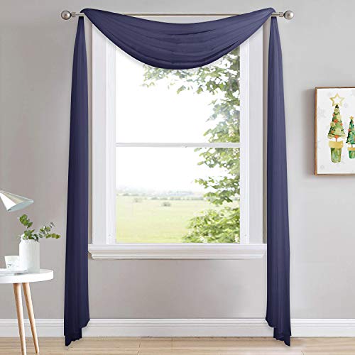 NICETOWN Scarf Sheer Curtain 216 Length - Window Topper Valance Voile Panel Classic for Sons/Boys/Seniors Room (60 Wide by 216 Long inches, 1 Piece, Dark Blue) - color: Dark Blue