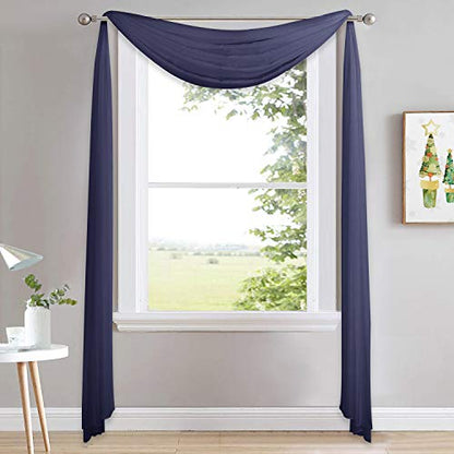 NICETOWN Scarf Sheer Curtain 216 Length - Window Topper Valance Voile Panel Classic for Sons/Boys/Seniors Room (60 Wide by 216 Long inches, 1 Piece, Dark Blue) - color: Dark Blue