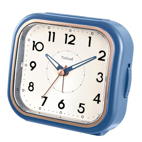 Tinload 4.3" Vintage Retro Analog Alarm Clock, Super Silent Non Ticking Clock with Manual Light, Snooze, Battery Operated, Simply Design, for Living Room, Bedroom, Bedside, Desk(Blue) - style: Blue-RoseGold