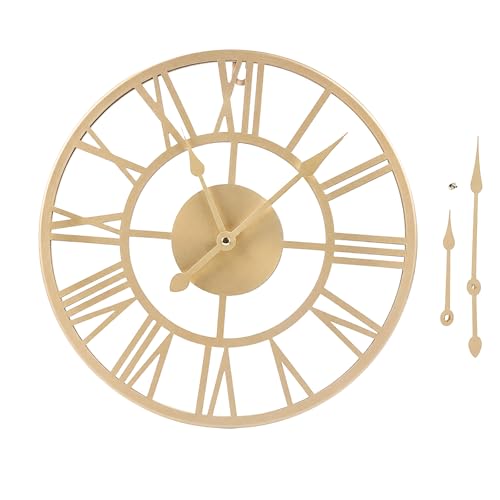 Metal Wall Clock Roman Numerals Battery Operated Decor Clock Silent Non-Ticking Modern Round Wall Clocks for Home, Hotel, Office, Bedroom (Gold, 10inch) - color: Gold, size: 10inch