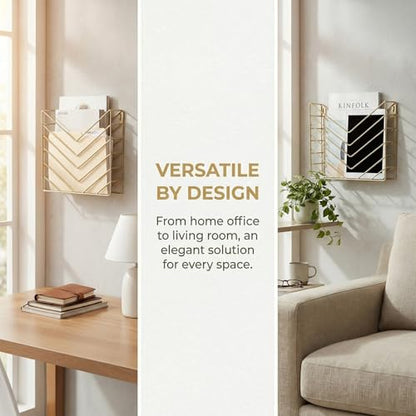 Wall Mounted Magzine Rack,Gold Wall Mount File Organizer - color: Gold