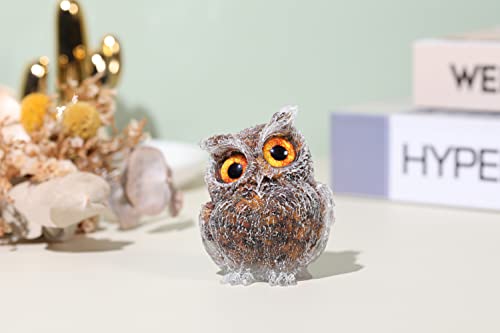 Jovivi 2.5" Tiger Eye Crystal Owl Statue Hand Carved Resin Figurines - color: Tiger Eye