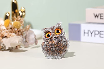 Jovivi 2.5" Tiger Eye Crystal Owl Statue Hand Carved Resin Figurines - color: Tiger Eye