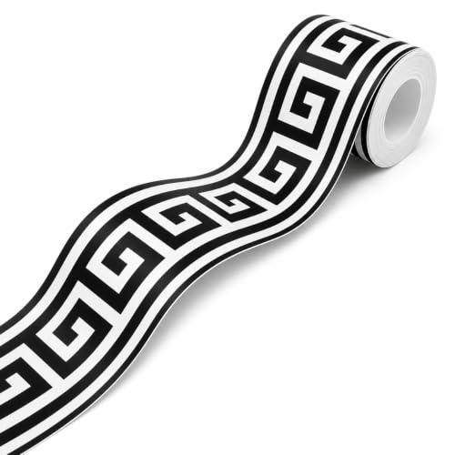 Greek Key Peel and Stick Wallpaper Border, 4.7 in x 32.8 ft - color: Black/White, size: 4.7" x 393.7"