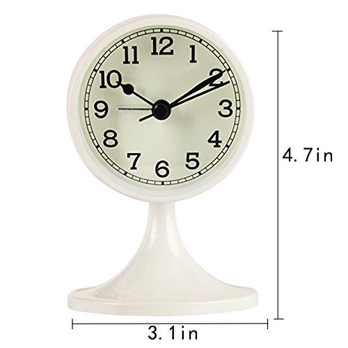3" Round Quartz Analog Metal Alarm Clock Silent Non Ticking Desk Clock - color: White