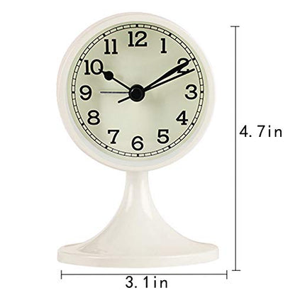3" Round Quartz Analog Metal Alarm Clock Silent Non Ticking Desk Clock - color: White