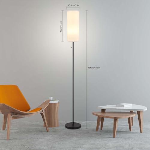 Floor Lamp for Living Room, Modern Standing Lamps with Lampshade, Minimalist Tall Lamp with Chain Switch for Living Room, Bedroom, Kids Room, Office,Standing Lamp LED Bulb Included (White Shade) - color: Black Body+White Shade