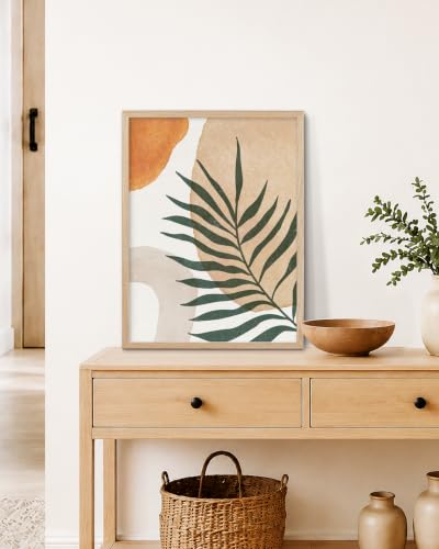 HesenDot Natural OAK Wood Abstract Botanical Leaf Framed Wall Art,12x16in - color: Abstract Leaf