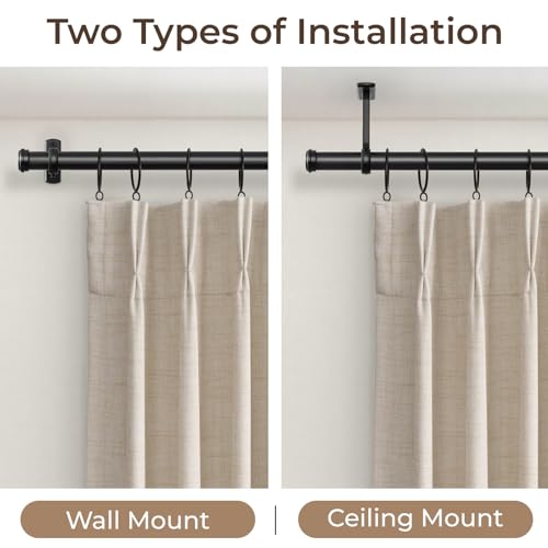 Rose Home Fashion 1” Heavy Duty Adjustable Curtain Rod, 48-86 inch, Black - size: 48" to 86"