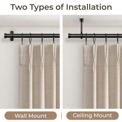 Rose Home Fashion 1” Heavy Duty Adjustable Curtain Rod, 48-86 inch, Black - size: 48" to 86"