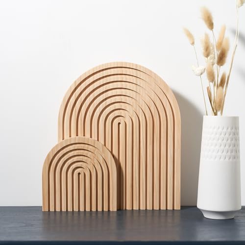 Set of 2 Wooden Arch Boho Decor for Shelf, Fireplace Mantel, Counter, Table, Dresser - Mid Century Modern Decorative Object Aesthetic Decorations for Living Room, Kitchen, Home Office - color: Natural