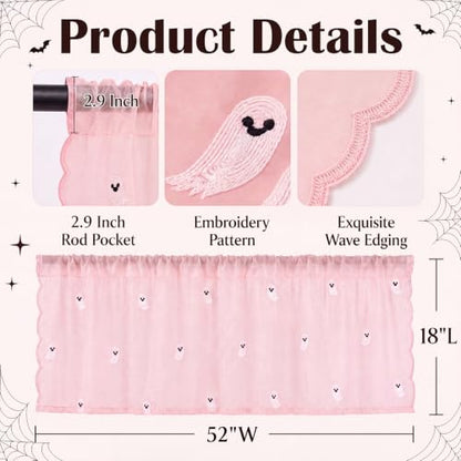 Emvency Valances for Windows, Lace Embroidered, 2 Pack, 52x18 Inch Ghost - color: Pink Ghost, size: 52"W x 18"L (Pack of 2)