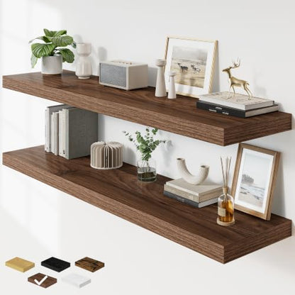 RICHFOCUS Long Floating Shelves for Wall 2Pack|Walnut|55" Lx12 D - color: Walnut, size: 55"L x 11.6"D, Set of 2