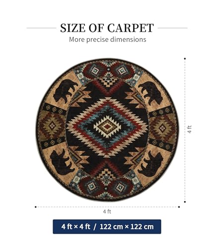 YIHOUSE 세탁 가능한 웨스턴 캐빈 라운드 러그, 1.2m(4피트) - color: 곰, size: 4' (Round)