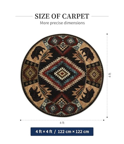YIHOUSE 세탁 가능한 웨스턴 캐빈 라운드 러그, 1.2m(4피트) - color: 곰, size: 4' (Round)