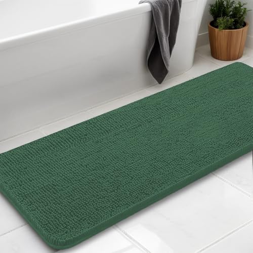Chenille Bath Rug Runner, Ultra Soft Absorbent Bathroom Mat, Non-Slip PVC Backing, Machine Washable, 70x24, Dark Green - color: Dark Green, size: 2' x 5'10" (70"x24")