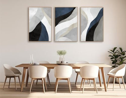 Large Abstract Framed Wall Art, Modern Blue Grey Canvas Pictures, 24"X36"X3 - color: Navy, size: 24" X 36" X 3pieces Framed