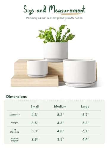 LE TAUCI Ceramic Pots for Plants, 4.3+5.3+6.8 Inch, Set of 3, White - color: White, size: 4.3"+5.3"+6.8"
