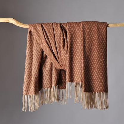 CUDDLE DREAMS Premium Cashmere Throw Blanket with Fringe (Diamond Ochre) - color: Diamond Ochre