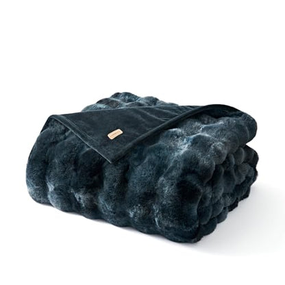 EverGrace Faux Rabbit Fur Bubble Throw Blanket, 60"x80", Marble Deep Indigo - color: Deep Indigo Marble, size: 60"x80"