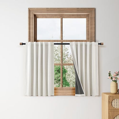 Nanspring 100% Blackout Linen Curtains Tier 30 Inch Long for Kitchen Cream - color: Natural, size: 30"W x 30"L (Pack of 2)