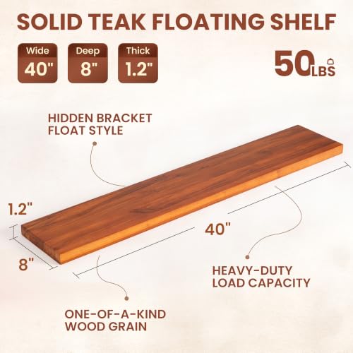 40 Inch Teak Floating Shelves Set of 1, Wall Mounted Shelves - color: Natural Teak, size: 40"L, 1-Pack