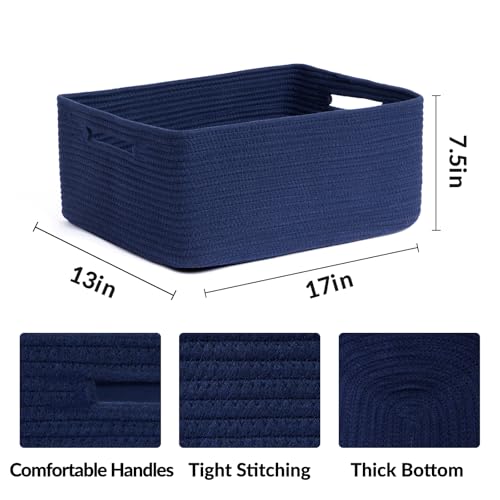 MiniArk Large Storage Baskets for Shelves, 17 x 13 x 7.5” Closet Organizers Bins for Clothes Blanket Towels, Baby Nursery, Toy Baskets Box, Woven Rope Baskets, 2 Packs Navy Blue - color: Navy Blue, size: 2pcs-L17×W13×H7.5"