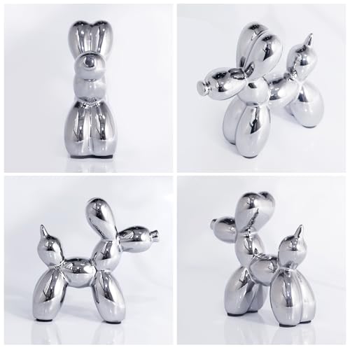 Ceramic Silver Balloon Dog Statue 4.3" Art Decor Sculpture - color: Sliver