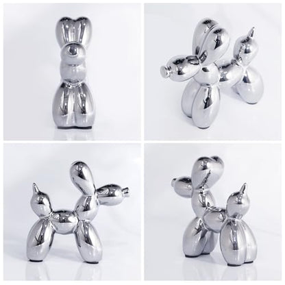 Ceramic Silver Balloon Dog Statue 4.3" Art Decor Sculpture - color: Sliver