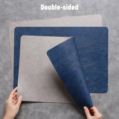 Vinyl Placemats Set of 4, Dual Sided Place Mats with Drink Coasters - color: Navy Blue/Light Gray Two-tone, size: Set of 4