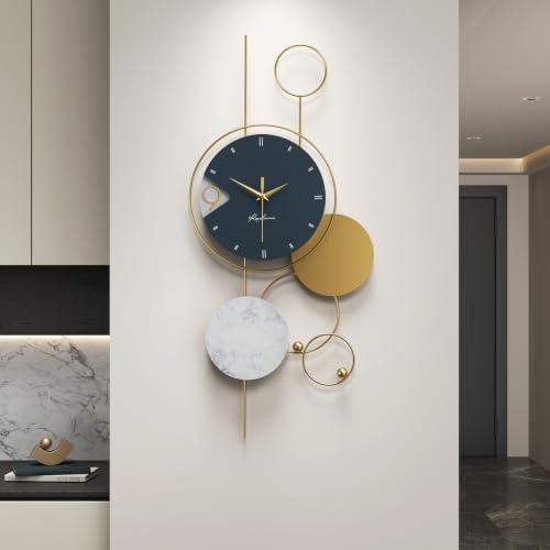 Cuspin Modern Wall Clock for Living Room Decor, Large Teal Gold Metal Clock - color: Blue Gold Geometric