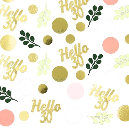 300PC 30TH Birthday Confetti for Table Pink and Sage Green Happy 30TH Birthday Decorations for Her Dots Hello 30 Confetti Scatters Thirty Party Decor Supplies - style: Pink Hello 30 Confetti