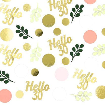 300PC 30TH Birthday Confetti for Table Pink and Sage Green Happy 30TH Birthday Decorations for Her Dots Hello 30 Confetti Scatters Thirty Party Decor Supplies - style: Pink Hello 30 Confetti