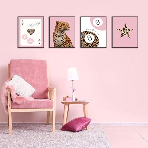 BWDDWB Pink Preppy Leopard Wall Art Trendy Poster 8x10 in Set of 4 Unframed - color: Pink Leopard, size: 10"L x 8"W