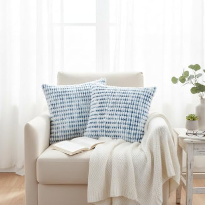 LUOYEHK Boho Throw Pillow Covers 20x20 Inch Set of 2 Chenille Tufted Pillowcase Farmhouse Neutral Cushion Covers for Couch Sofa Bed Living Room, Blue White - color: Blue White, size: 20" x 20" (Pack of 2)