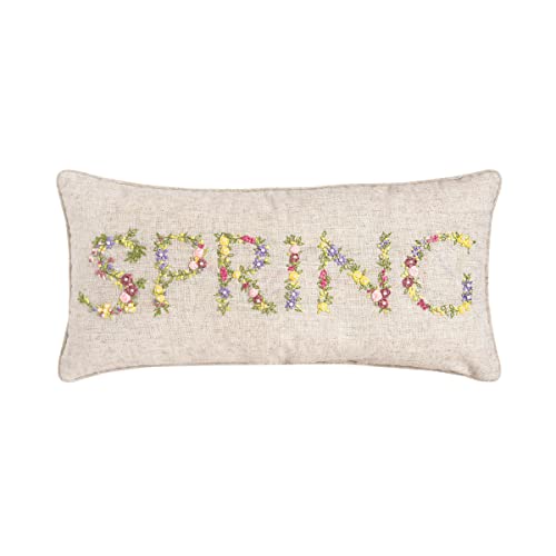 Floral Flower Font Spring Embroidered Ribbon Art Accent Pillow, 12" x 24"