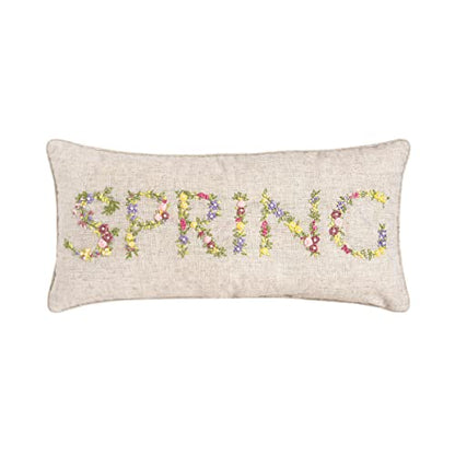 Floral Flower Font Spring Embroidered Ribbon Art Accent Pillow, 12" x 24"