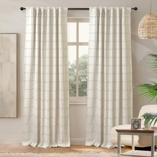 DriftAway 100% Blackout Plaid Linen Curtains 84 Inches Long 2 Panels Taupe - color: Taupe, size: 52"W x 84"L (Pack of 2)